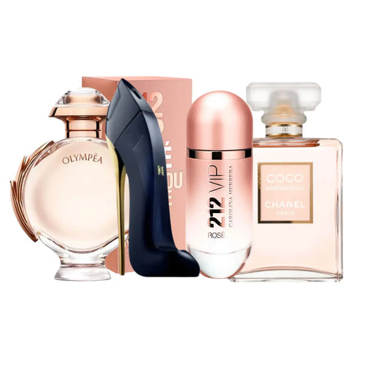 Conjunto de 4 perfumes | 212 Rosé, Coco Mademoiselle, Good Girl, Olympea 100ml