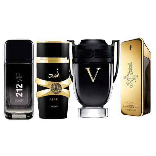 Conjunto de 4 perfumes | Asad, One Million, Invictus Victoru, 212 Vip Black